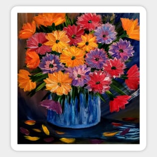 A beautiful bouquet flowers in a glass and gold vase . Sticker